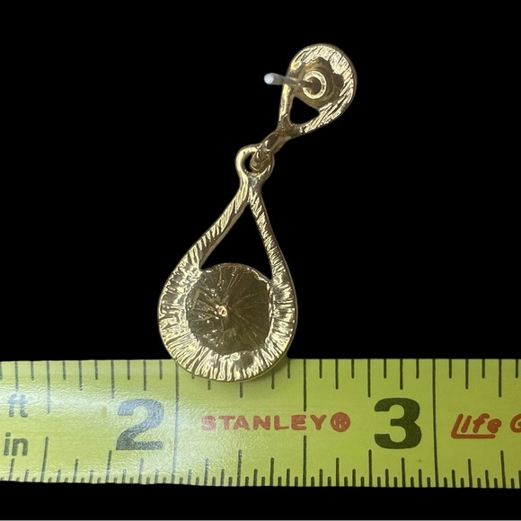 Vintage Teardrop Dangle Earrings with CZ Diamonds in a Gold Tone Setting-Pierced - Picture 4 of 6